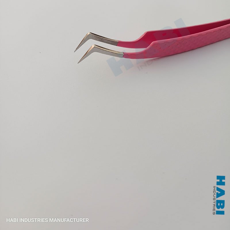 Curved Tip eyelash tweezers manufacturer fiber tip eyelash tweezers