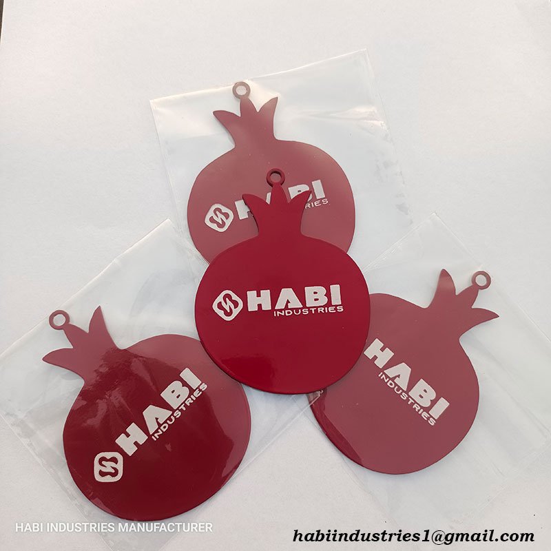 Steel-Laser-Cut-Keychain-label pomegranate shape steel label