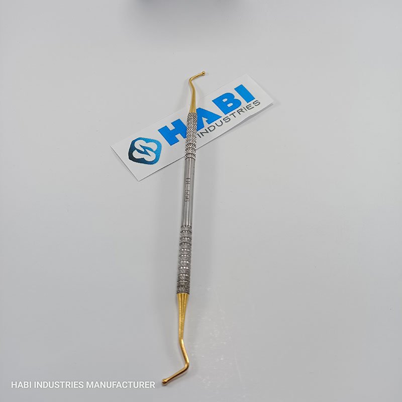 Professional-Dental-Proble-Factory Gold-finished double-ended dental probe with knurled handle