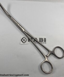 Stainless steel Bainbridge vascular clamp with ring handles and locking ratchet